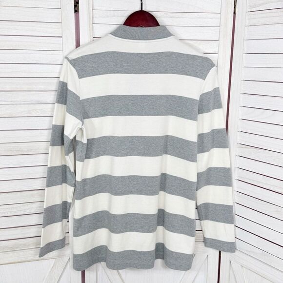 Moda International Rugby Stripes Button Front Cardigan Sweater Grey White Medium - Picture 8 of 11